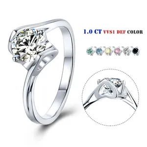 持久1Ct Moissanite戒指925纯银首饰单石订婚钻石结婚戒指女