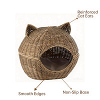 Lit pour chat en forme de grotte, écologique, respirant, en rotin, lavable, pour chat et chiot, avec emballage en carton