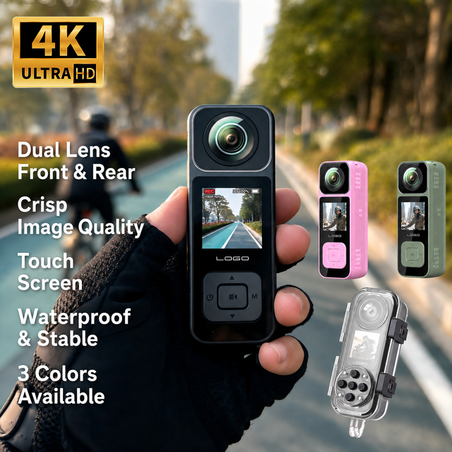 Custom Logo 4K Mini Action Camera with Dual Lens EIS and WiFi for Outdoor Sports Vlog and POV Video