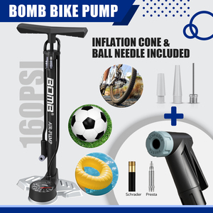 ปั๊มลม BOMO Track Pump ปั๊มลมตั้งพื้น 160 PSI ปั๊มลมจักรยาน หัววาล์วคู่ พร้อมเกจวัดแรงดัน ด้ามจับตามหลักสรีรศาสตร์ สำหรับจักรยานเสือหมอบและจักรยานเสือภูเขา - Product Image 2