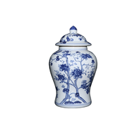 Vase de sol en argile de Jingdezhen, style Art déco, bleu et blanc, motif de fleurs de lotus entrelacées, avec couvercle, ornement décoratif