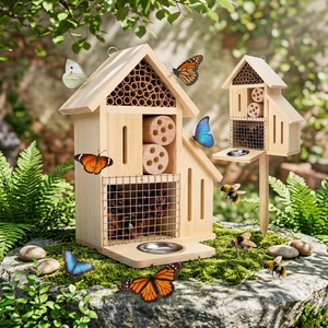 Hotel para Insectos de Madera con Certificación FSC y BSCI, Casa para Abejas, Mariquitas y Mariposas, Hotel Grande y Natural para Abejas Masonas y Mariquitas con Estaca y Comedero - Product Image 1