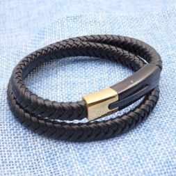 VEROMCA acciaio inossidabile doppio chiusura a scatto nero <span class=keywords><strong>intrecciato</strong></span> in vera pelle da <span class=keywords><strong>uomo</strong></span> <span class=keywords><strong>bracciale</strong></span> avvolgente - Product Image 3