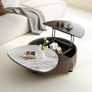 <span class=keywords><strong>Table</strong></span> <span class=keywords><strong>basse</strong></span> <span class=keywords><strong>ronde</strong></span> moderne avec rangement à dessus <span class=keywords><strong>relevable</strong></span>, surface rotative en marbre et bois, <span class=keywords><strong>table</strong></span> de salon de luxe - Product Image 2