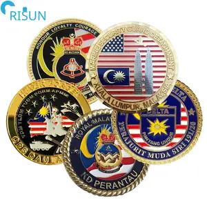 工場でカスタマイズされた3Dエナメルさまざまな国マレーシア国旗地図記念チャレンジコインカスタムマレーシアチャレンジコイン