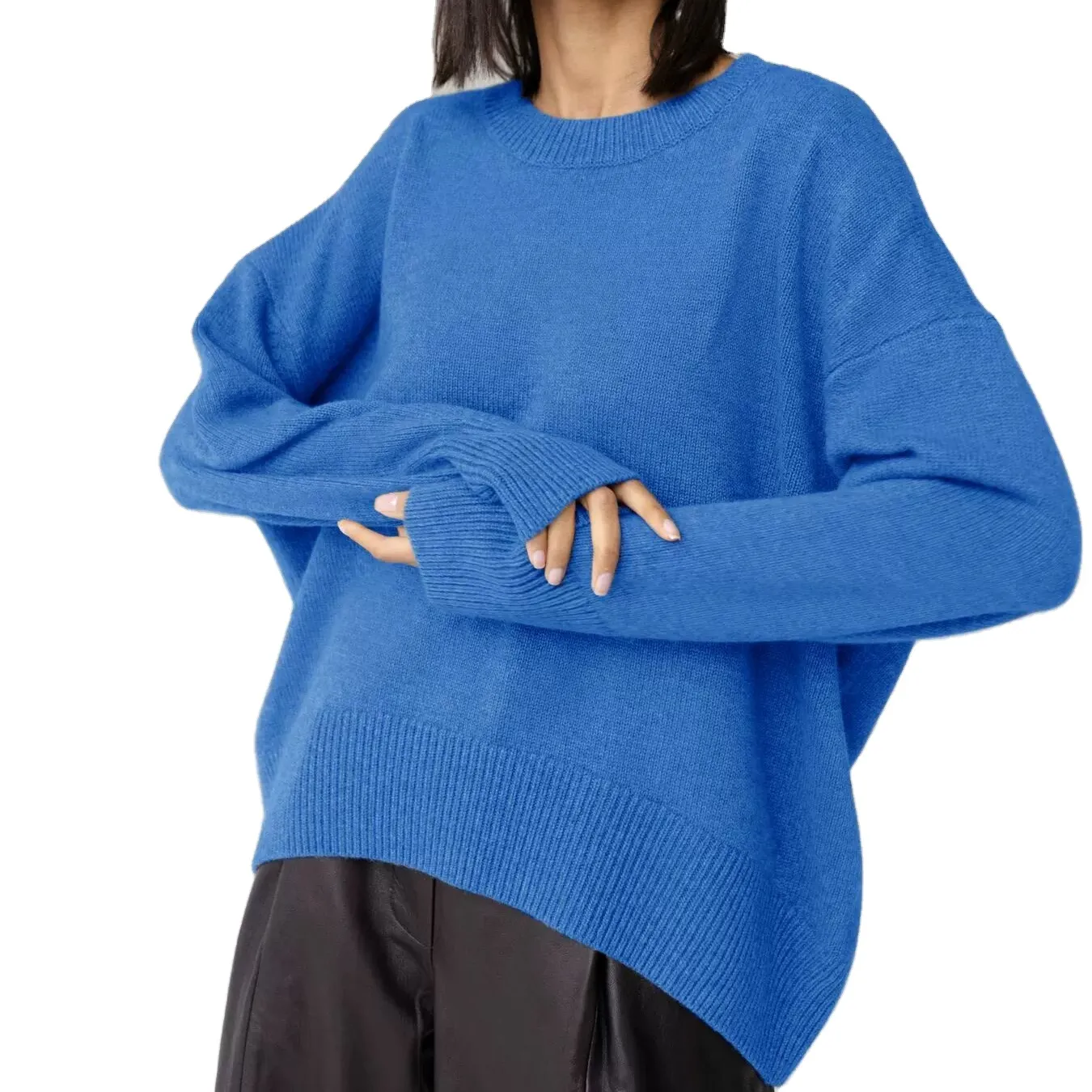 도매 느슨한 단색 여성 스웨터 라운드 넥 따뜻한 스웨터 캐주얼 편안한 스웨터
