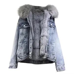 custom autumn winter hot sell fashion fur jean jacket men denim coat faux fur lining vintage casual jacket