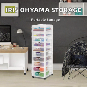 Unité <span class=keywords><strong>de</strong></span> <span class=keywords><strong>rangement</strong></span> en <span class=keywords><strong>plastique</strong></span> Iris Ohyama avec <span class=keywords><strong>roulettes</strong></span>, 10 tiroirs peu profonds, poignées faciles <span class=keywords><strong>à</strong></span> tirer, multifonction, format A4 A5, pour bureau, maison, école - Product Image 2