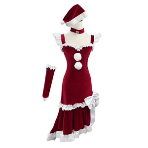 Women Christmas Dress Plus Size Bodycon Velvet Maid Costume Red With Hat And Gloves - Product Image 5