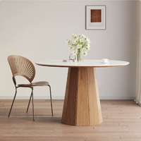 Table à manger moderne nordique, plateau en pierre frittée blanche, base en bois massif, écologique, table de cuisine 4 places, table à manger pour la maison
