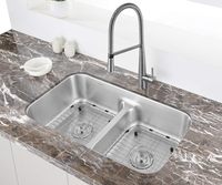 NEXGRAND NG01-32188U Wastafel Dapur Undermount 32-inci 50/50 Bak Ganda Persegi Panjang Baja Tahan Karat 16 Gauge 201 Lapisan Brushed