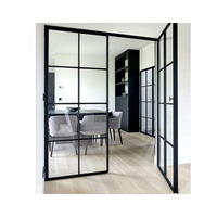 Ventana y Puerta Francesa de Hierro Forjado con Marco Interior de Vidrio Arqueado, Puerta Francesa de Metal con Arco, Ventana y Puerta de Acero Negra