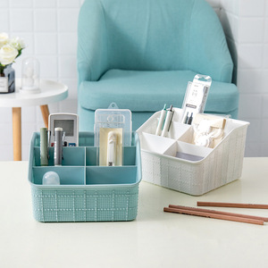 Cosmetic Storage Box 19.5x17x11.5 Cm PP Material With Dividers For Bathroom Makeup Organizer Blue And White - Product Image 4