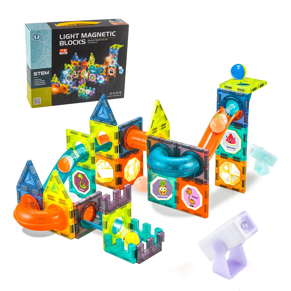STEM Led Light 3d Magnetic Building Blocks Plastic Diy Construction Toy Educational Toy Magnetic Tiles