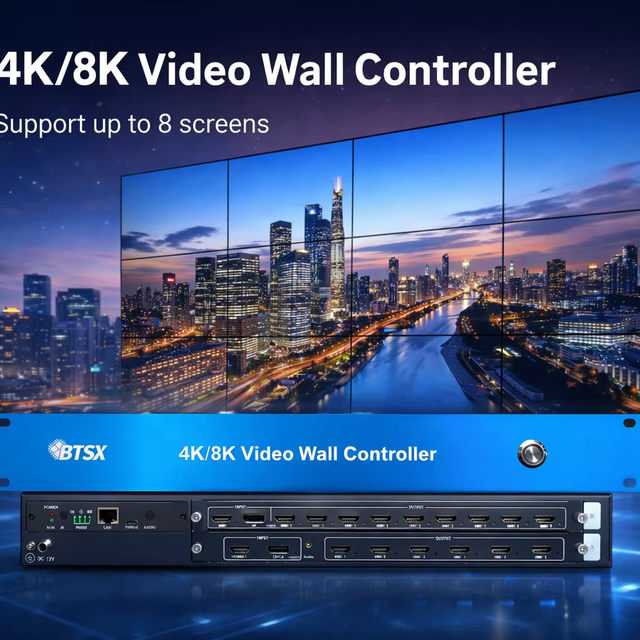 8K60 Video Wall Controller with for 2.1 DP 1.4 15 for Output 1920x1200 1080p Splicing HDCP 2.2 RS232/LAN Control