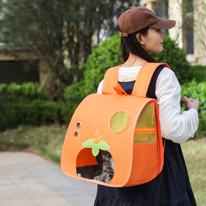Cat Bag Orange Pattern Large Capacity <b>Pet</b> <b>Carrier</b> <b>Backpack</b> Oxford Material Portable Travel For Cats 5-7kg - Product Image 2