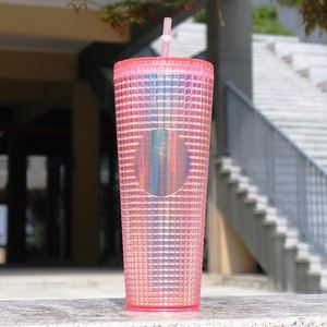 Vaso Ecológico de 24 oz con Pajita y Tapa, Botella de Agua Acrílica Libre de BPA, Vasos de Plástico de Doble Pared - Product Image 1