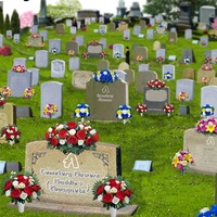 Rangkaian Bunga Pemakaman Sutra Warna-warni Buatan Tangan Tahan Air Dekorasi Penghormatan Makam di Pemakaman