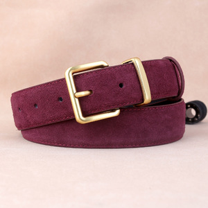 Nueva moda Primavera <span class=keywords><strong>vino</strong></span> rojo Color cinturones de cuero con hebilla de trinquete cuadrado cinturones de cuero de ante genuino para mujeres Jeans vestido - Product Image 1