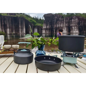Cuisinière d'extérieur légère Vaisselle de camping pratique 2-3 personnes Pot de pique-nique Théière Combinaison pour voyage et cuisine en plein air - Product Image 5