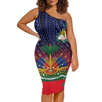 Nouvelle robe à épaules dénudées 2024, motif drapeau d'Haïti, robe à épaules dénudées pour femmes, robe avec logo personnalisé pour femmes sexy