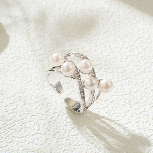 Fashionable Multi Layer Faux Pearl Open <b>Ring</b> <b>Adjustable</b> Hollow Index Finger <b>Ring</b> For Women Party Jewelry - Product Image 4