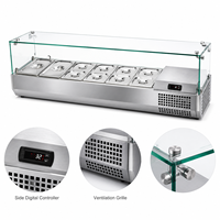 Comptoir de préparation réfrigéré en acier inoxydable pour salades, table de travail, vitrine réfrigérée pour supermarché, bar et équipement de restauration