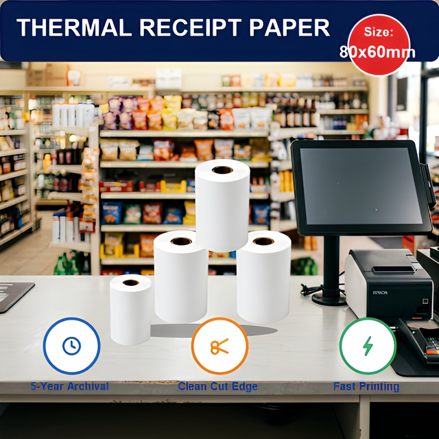 80x60mm Thermal Receipt Paper 50 Rolls | Restaurant & Retail POS Roll | Crisp Smudge-Free Print | Wholesale