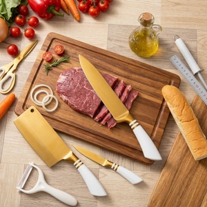Juego de 9 Cuchillos de Cocina Profesionales Antiadherentes de Acero Inoxidable Dorado Titanio con Bloque - Product Image 6