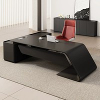 Bureau de direction en forme de L, laqué noir brillant de qualité E0, montage facile, design moderne, bureau de direction pour PDG et managers