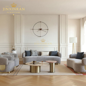 <span class=keywords><strong>Divano</strong></span> in Tessuto <span class=keywords><strong>Grigio</strong></span> Ciniglia con Braccioli Arrotondati e Base in Acciaio Inox Spazzolato Dorato per Soggiorno - Product Image 2