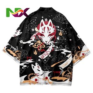 Kimono de mode japonaise Harajuku 2024, blanc et noir, cardigan pour hommes et femmes, chemisier Haori Obi, vêtements asiatiques, samouraï - Product Image 3