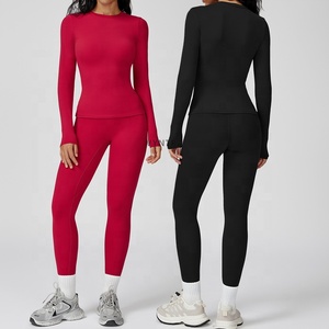 Tenues d'entraînement pour femmes 4 pièces à manches longues Fitness Gym Yoga Activewear T-shirt Leggings Flare Pants Stretchy Sports Tee Apparel Set - Product Image 5