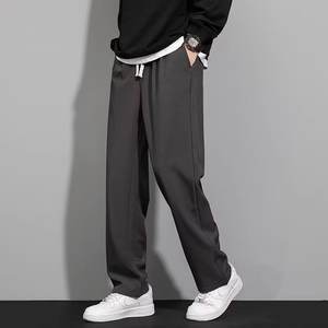 Pantalon décontracté pour homme, printemps, écologique, élastique, en molleton moyen, tendance, polyvalent, ample, long, large, droit, drapé, séchage rapide, en soie glacée - Product Image 6