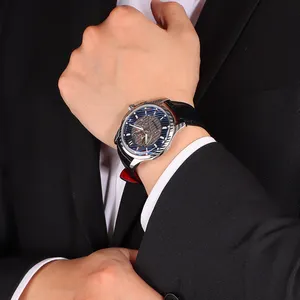새로운 디자인 정품 가죽 스트랩 브랜드 럭셔리 남성 맞춤형 손목 시계 다마스커스 스틸 맨 시계