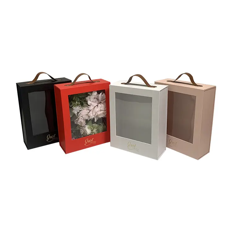 Fall In Color Hot Selling Fancy Design Folding Flower Gift Box With Window Accompanying Hand Rectangular Gift Boxes