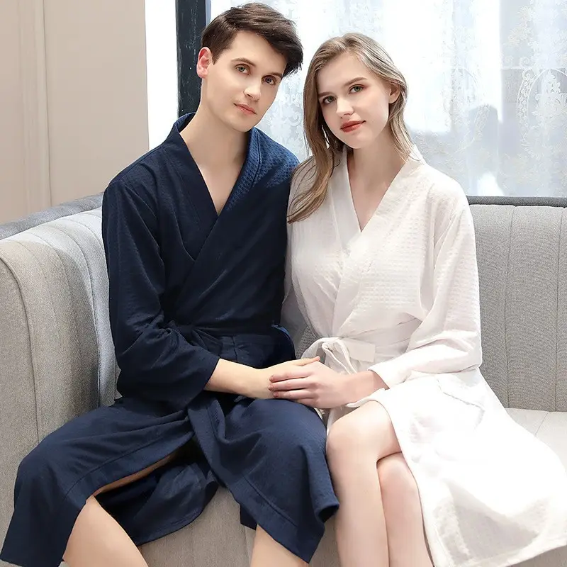 Soft Touch Linen Kimono Waffle Robe, Womens Bath SPA Robe,Lightweight Cotton &Polyester Blend