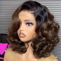 Perruque Lace Frontale 5x5 en Cheveux Brésiliens Vierge 100% Humains, Ondulation Profonde Souple et Volumineuse, Brun Naturel, 12 Pouces