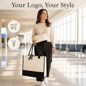 Wholesale ODM OEM Large Canvas Shoulder <b>Tote</b> Bag Set of 2 <b>Travel</b> Custom Color Bulk Water Resistant and Reusable Birthday Gift - Product Image 6