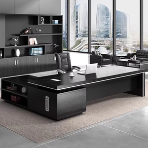 Combinaison de bureau et chaise modulaire de luxe en forme de L pour <span class=keywords><strong>superviseur</strong></span> de bureau, avec ambiance studieuse, mobilier commercial en bois - Product Image 1