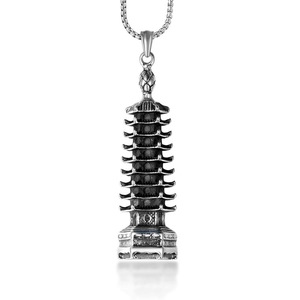 Collier pendentif pagode rétro pour homme en acier inoxydable finition antique SP742 Bijoux de mode - Product Image 1