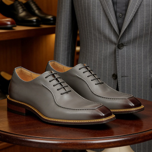 Zapatos Oxford de Punta Cuadrada, de Cuero Genuino, con Aumento de Altura, para Oficina y Vestir, para Todas las Temporadas, con Cordones y Suela de Goma - Product Image 3