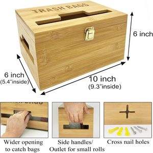 Wooden Trash Bag Organizer Rectangular Natural Wood Color Covered Standing Type <b>Kitchen</b> <b>Storage</b> <b>Box</b> - Product Image 3