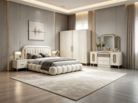Ensemble de meubles de chambre à coucher avec armoire et miroir, style italien, complet, turc, moderne, de luxe, taille Queen et King