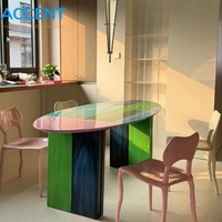 Table de salle à manger ovale en fibre de verre (FRP) peinte à la main, blocs de couleur, prix direct usine, table d'art pour galerie et maison, peinture personnalisée