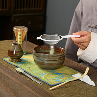 NEWELL Outil de matcha en poterie grossière Bol à thé à pointe japonaise Fouet à matcha Ensemble de fouets à thé Bol à matcha avec bec verseur