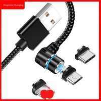 Câble de données magnétique tressé 3-en-1 avec connecteur Type-C rotatif, câble de charge rapide 5A compatible avec les téléphones mobiles Android et iPhone