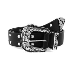 Ceinture tressée en cuir de vachette durable, boucle noire style western, clous argentés, accessoire de mode vintage pour femme - Product Image 3