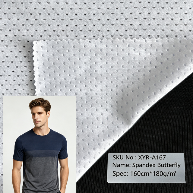STOCK 180gsm Stretch Moisture Wicking Fabric Polyester Skin Friendly Breathable Spandex Butterfly Mesh Sportswear Fabric