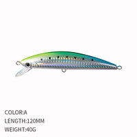 120mm 40g appât dur en plastique eau salée vairon appât avec deux hameçons aigus longue coulée 12cm 40g naufrage vairon leurre leurre de pêche